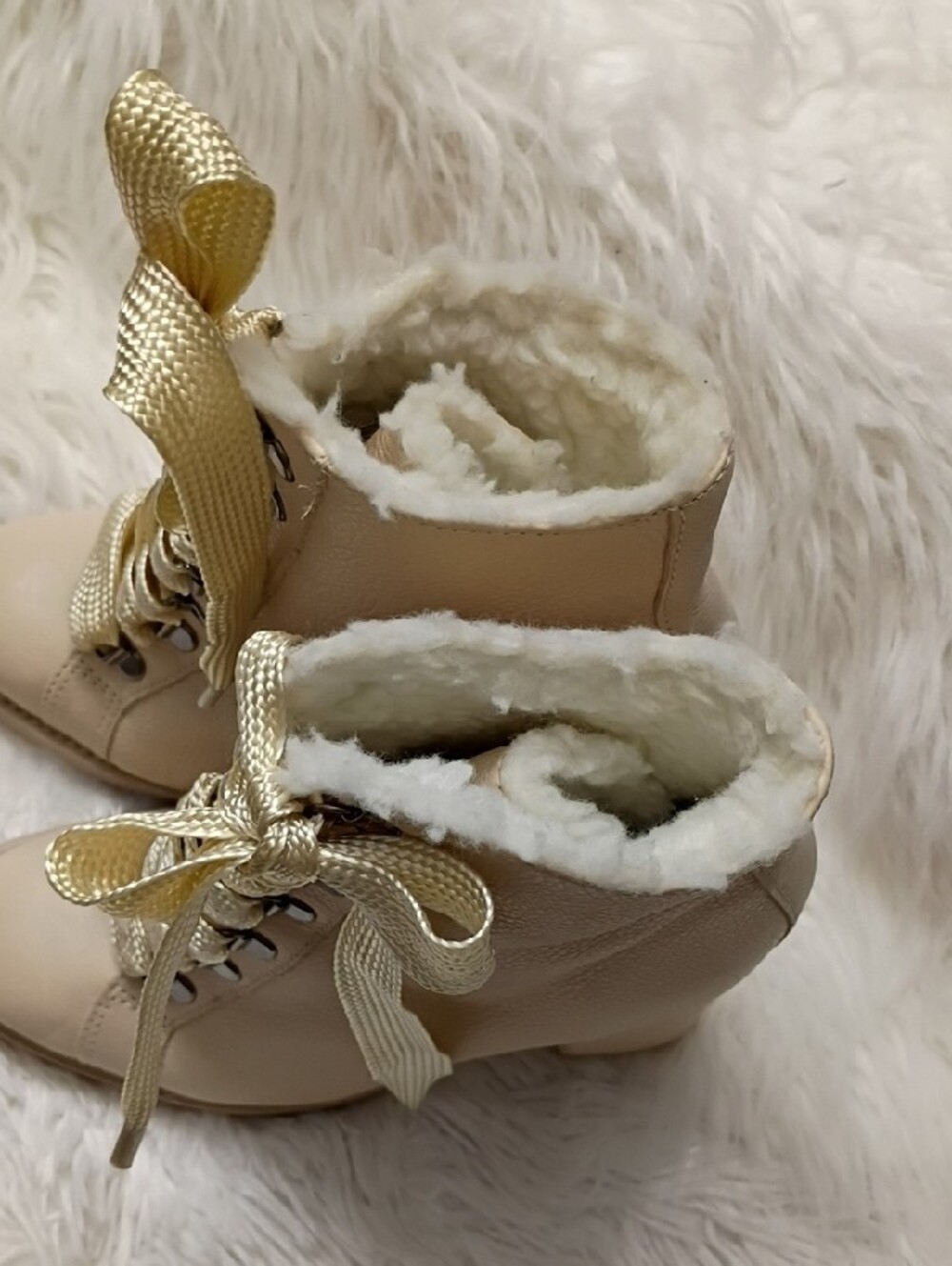 SCHUTZ Zhara Eggshell Lace-Up Faux-Fur Block Heel Combat Moto Ankle Boots 7.5 - Picture 10 of 16